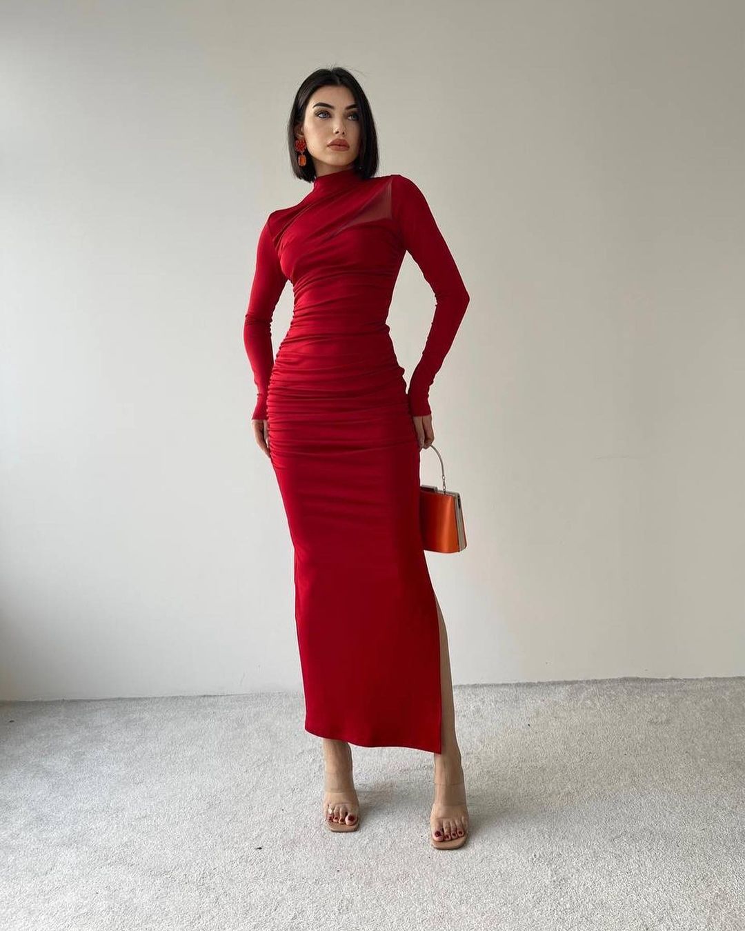 Robe détail épaule - rouge