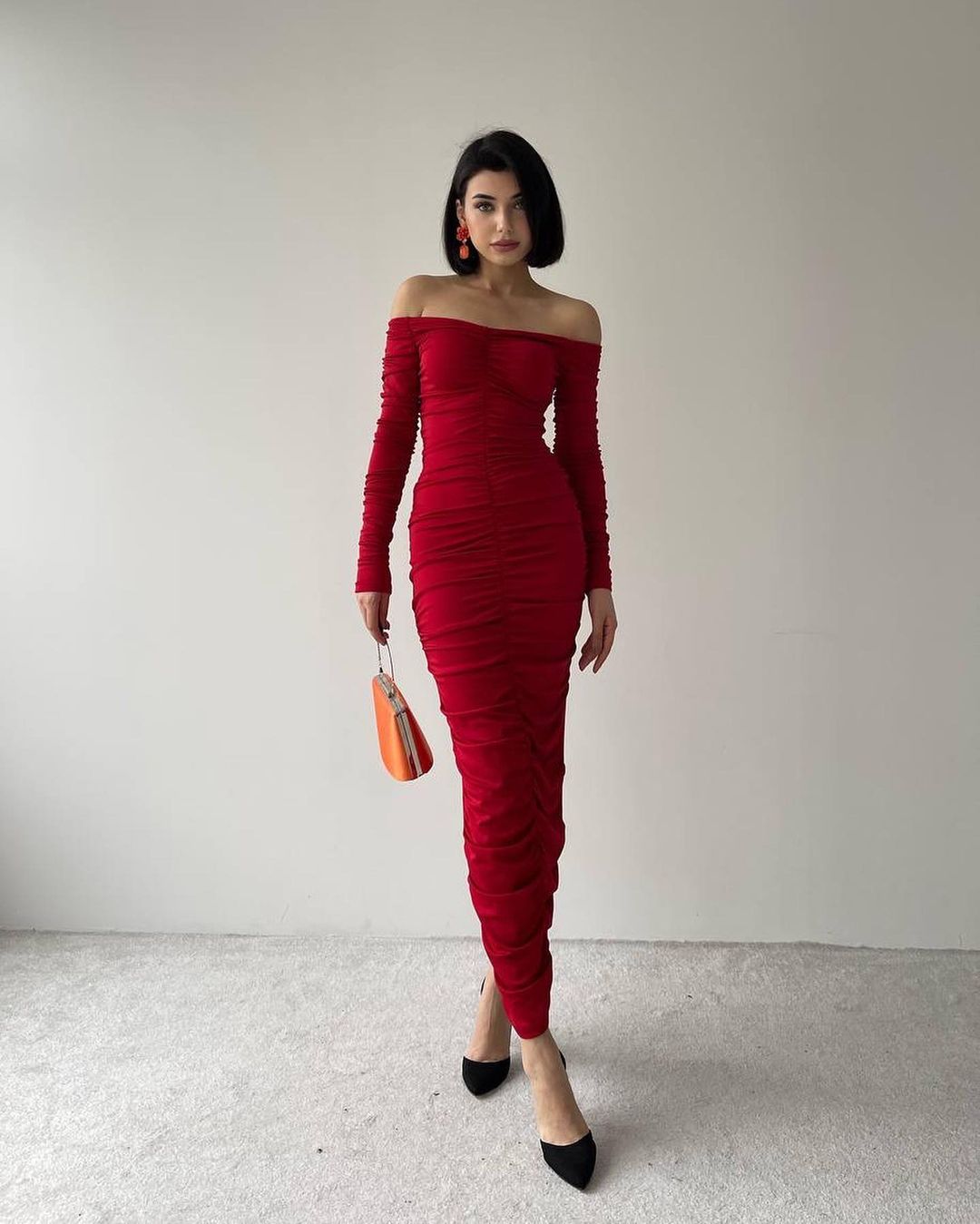 Robe moulante drapée - rouge