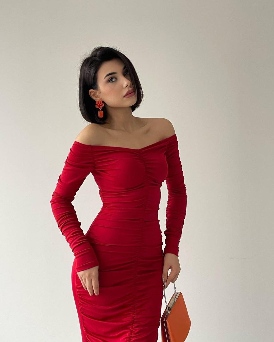 Robe moulante drapée - rouge