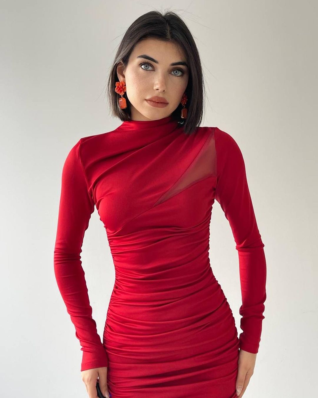 Robe détail épaule - rouge