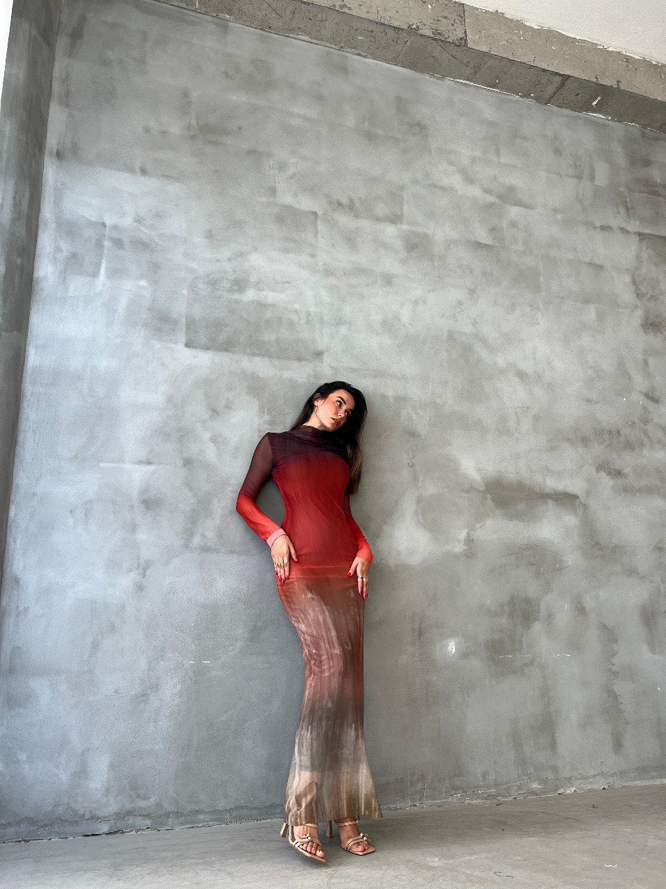 Robe tulle imprimée feu