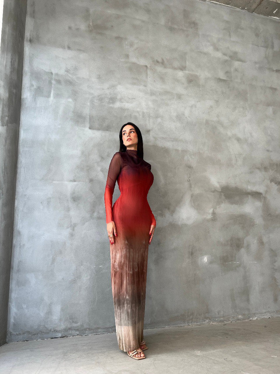 Robe tulle imprimée feu