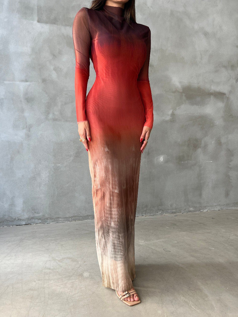 Robe tulle imprimée feu