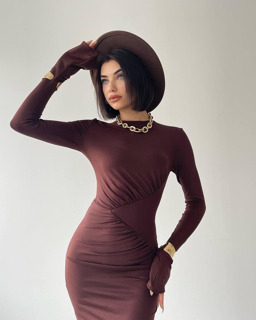 Robe détail hanche - marron