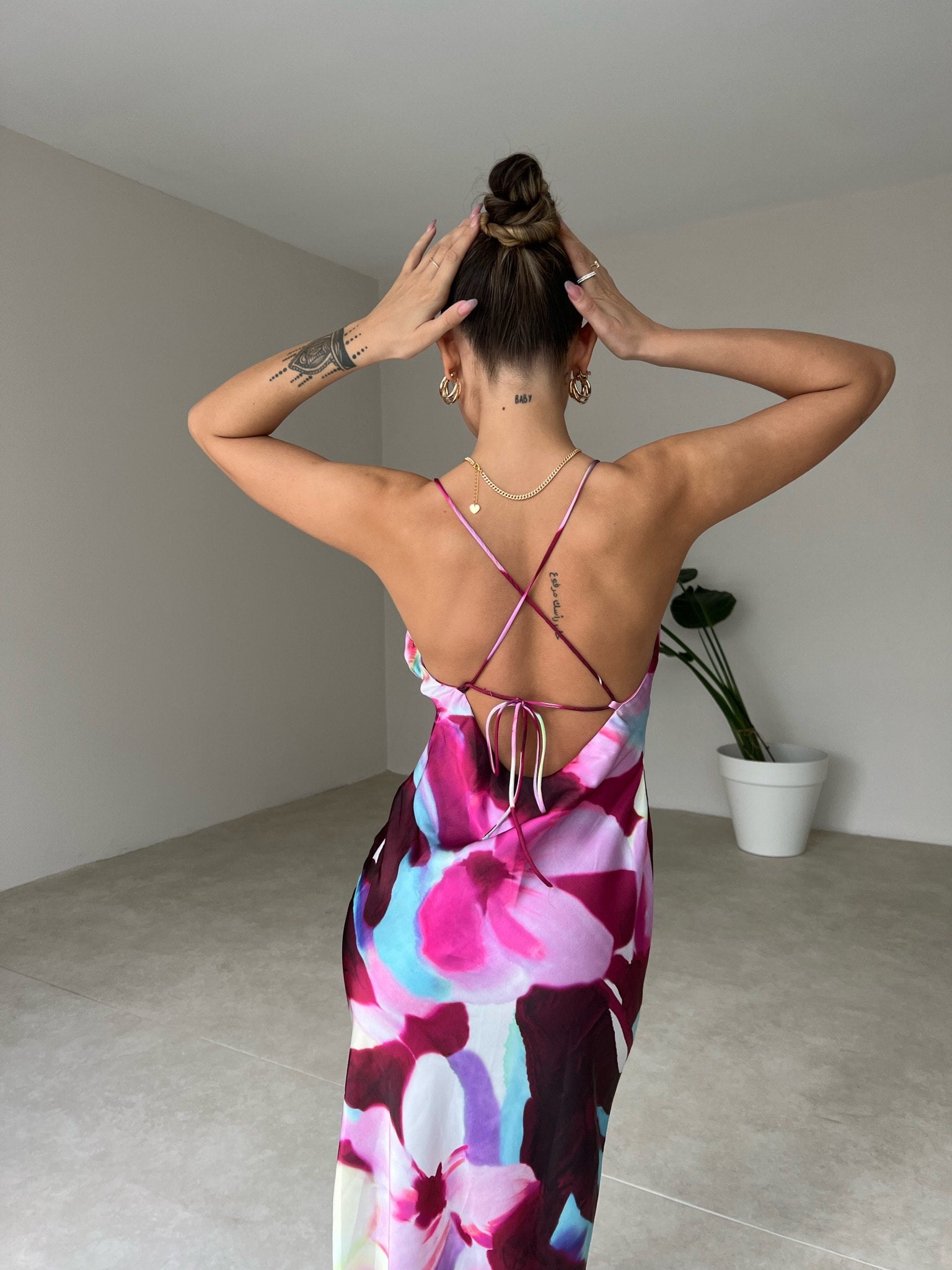 Robe satinée imprimé fleuri