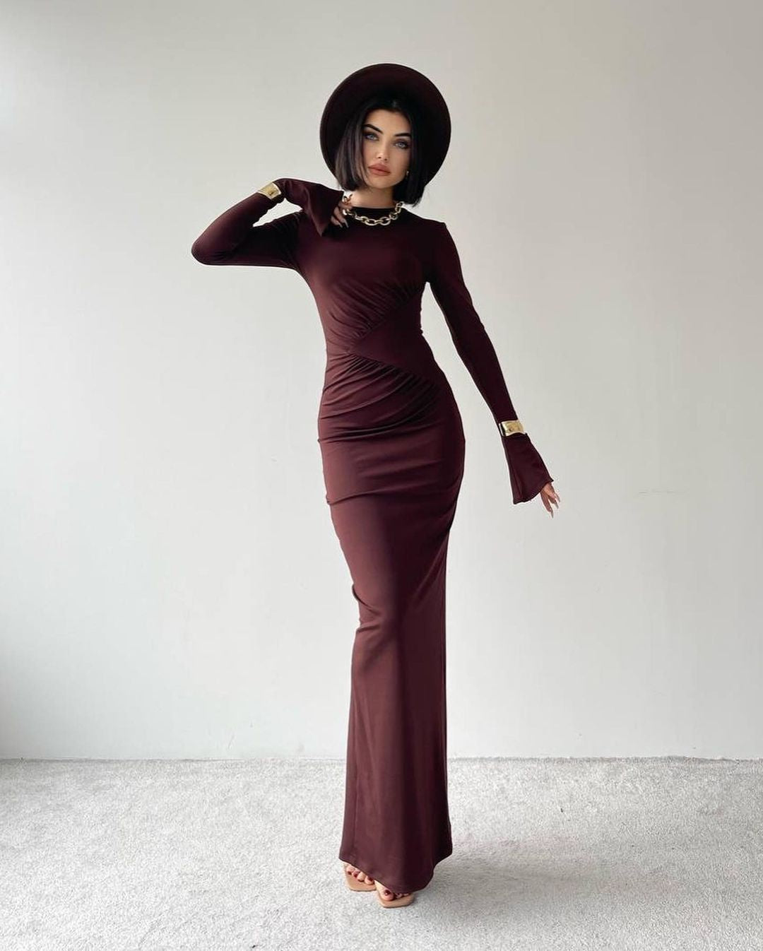 Robe détail hanche - marron