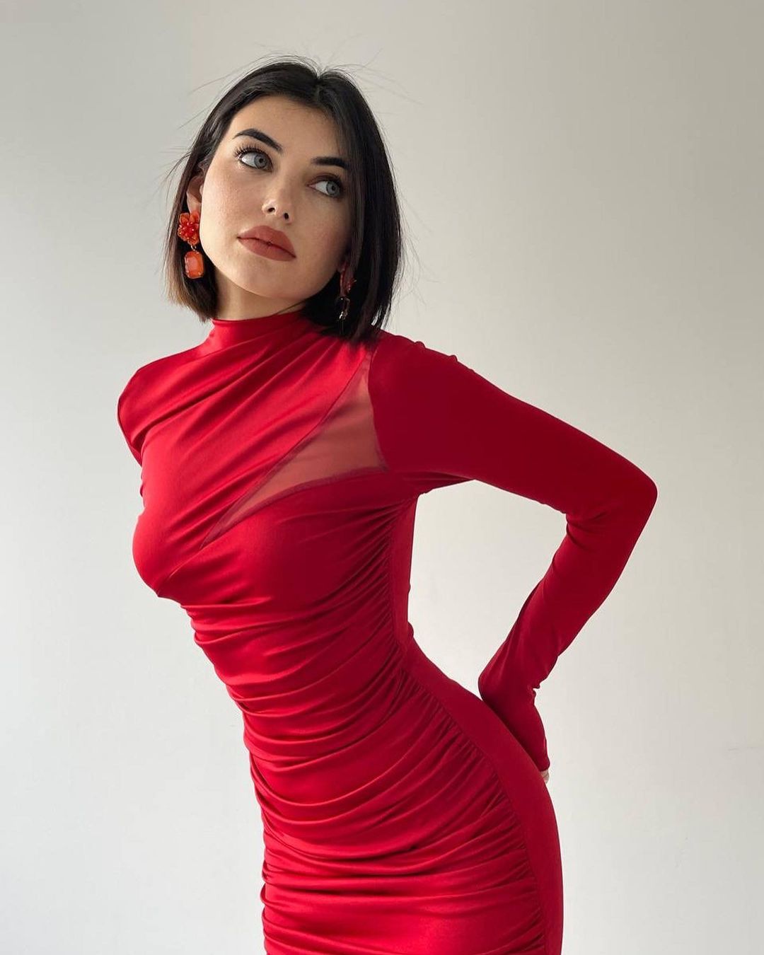 Robe détail épaule - rouge