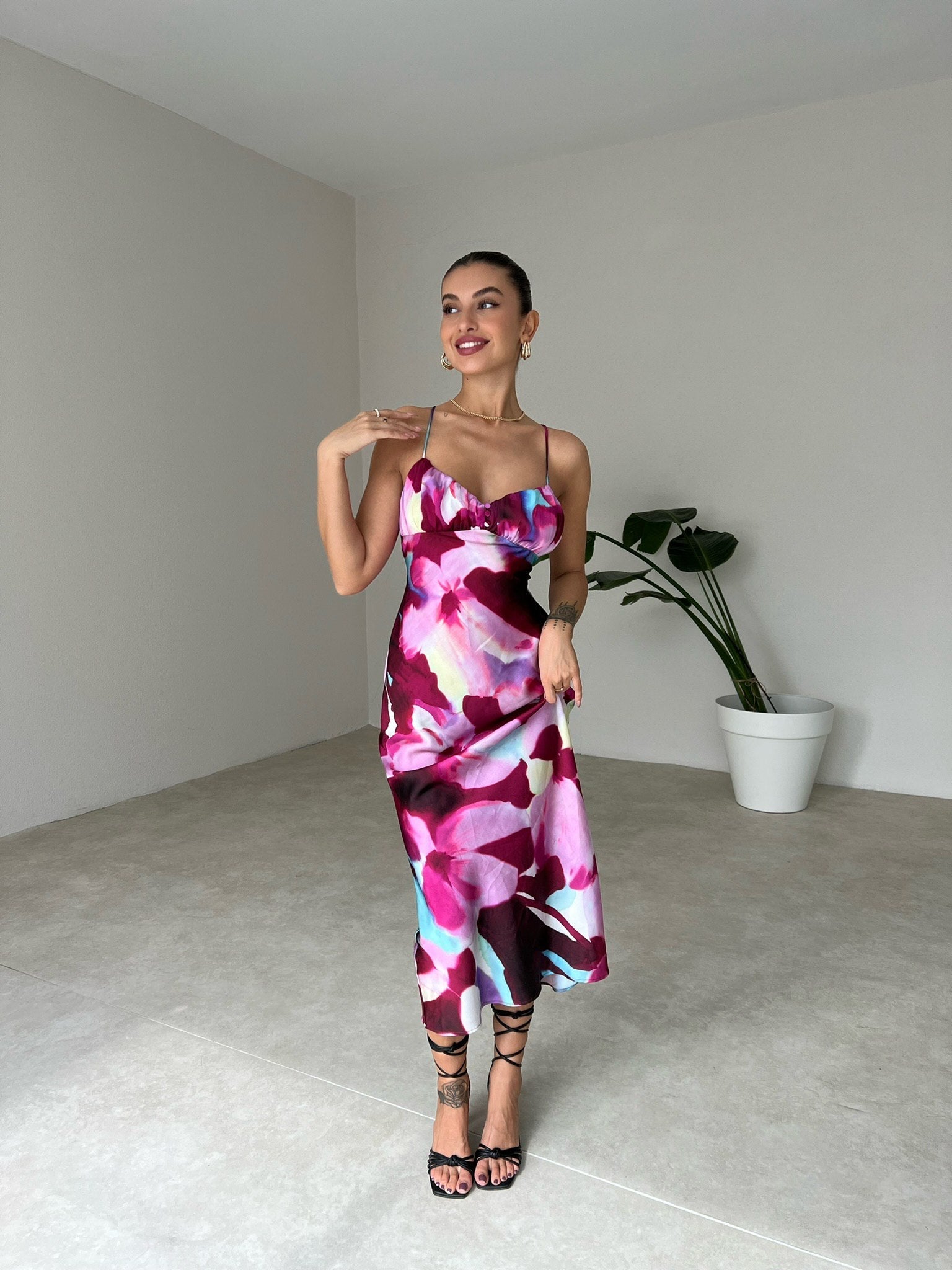 Robe satinée imprimé fleuri